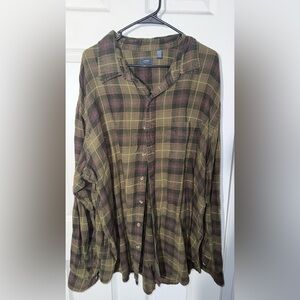 Arrow Men's Big And Talk Plaid Flannel Shirt - Olive and Brown - 3XLT